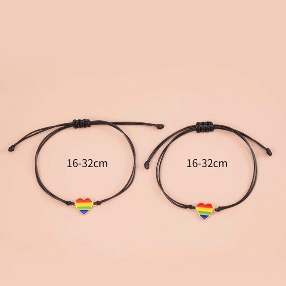 🌈PRIDE 2Pc Set Adjustable String Heart Bracelets Unisex NWT - Picture 4 of 4